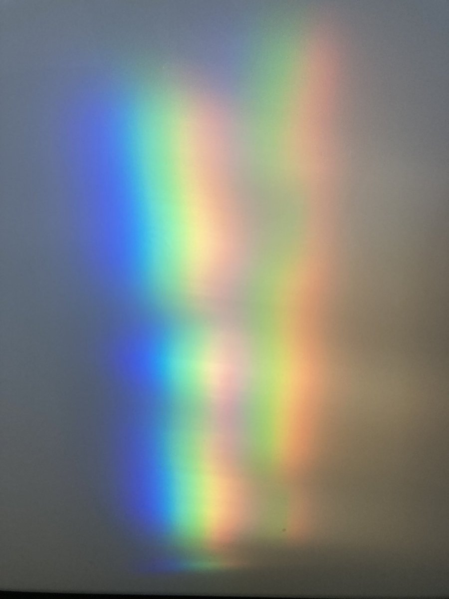 Allegratastic's tweet photo. Twitter is a hellscape (day 3), so here’s a pic of a double spectrum created by sunlight refracting off a beveled mirror in our last Airbnb. 🌈 #TeamHarris #AndNowThis #FunWithLight #Beauty https://t.co/2Vak0wyi3p