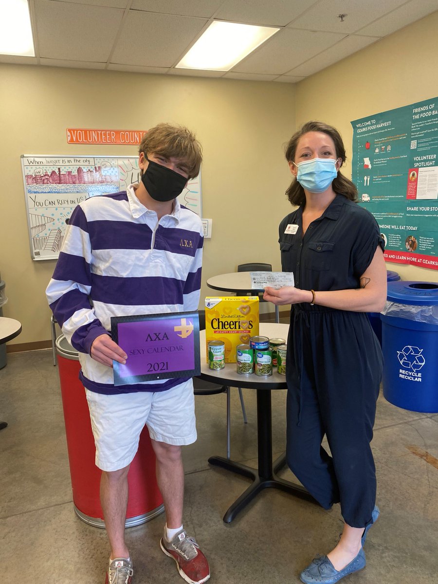 Thanks so much to the men of <a href="/mostatelca/">Lambda Chi Alpha MSU</a> for donating the proceeds from their 2021 calendar and nonperishable food! Members of the organization have also been volunteering with us regularly. We're thankful for their contributions to Ozarks Food Harvest!