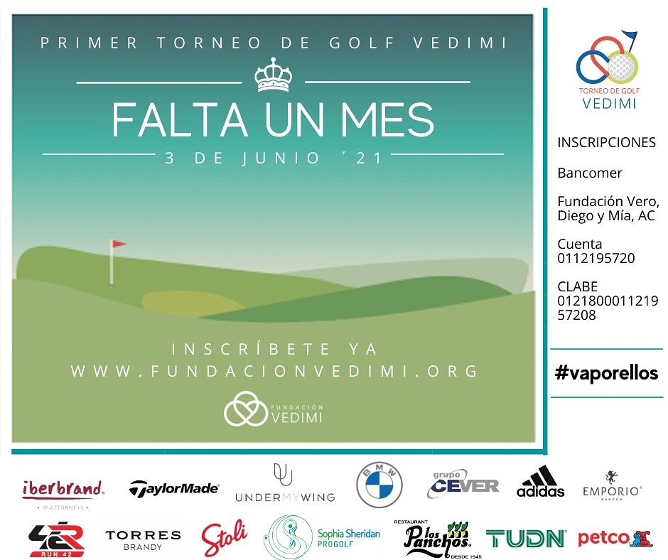 FundacionVedimi's tweet photo. ¡Falta solo un mes para nuestro gran torneo! 

¿Aún no te inscribes?
🔥¡Hazlo ya!

#torneodegolf #torneovedimi #vedimi  #fundaciónVedimi #golf #adiddas #bmw #petco #iberbrand #emporio #taylormade #undermywing #grupocever #lospanchos #torresbrandy #tudn #stoli #losencinos #run42 https://t.co/Kzy9i5gNFz