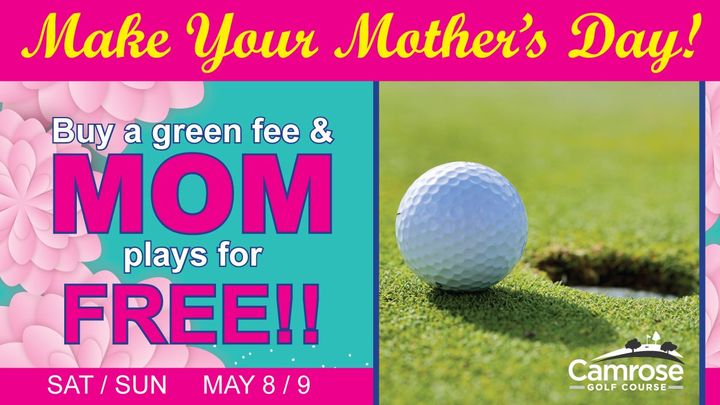 CamroseGC's tweet photo. Treat Mom to a game of golf for her special day! Moms golf for free with the purchase of 1 green fee May 8 &amp; 9.

And 25% off all of our NEW logoed golf wear!

Call 780.672.2691 or go to https://t.co/Jgtm5YDz9c to book a tee time!

COVID-19 restrictions are in effect https://t.co/QVNWzMOscK