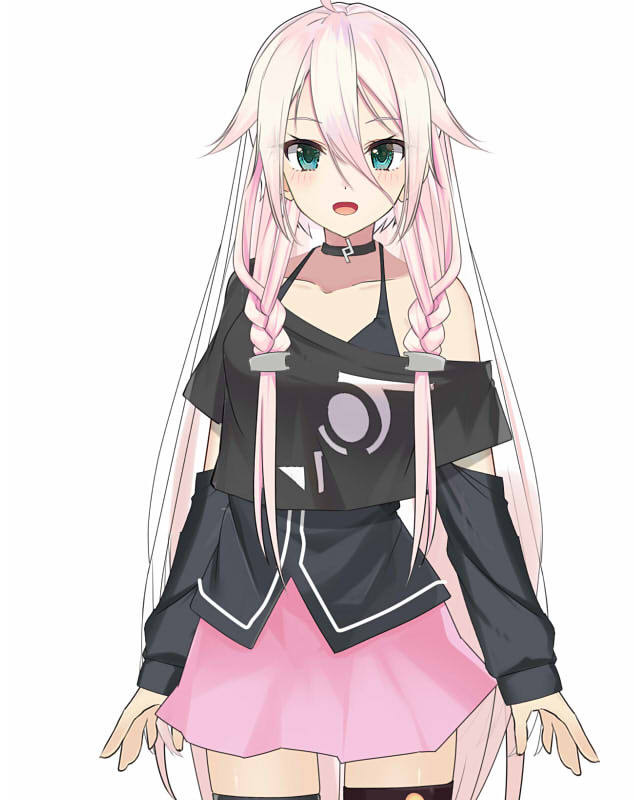 ia (vocaloid) 1girl pink skirt solo long hair skirt very long hair black shirt  illustration images