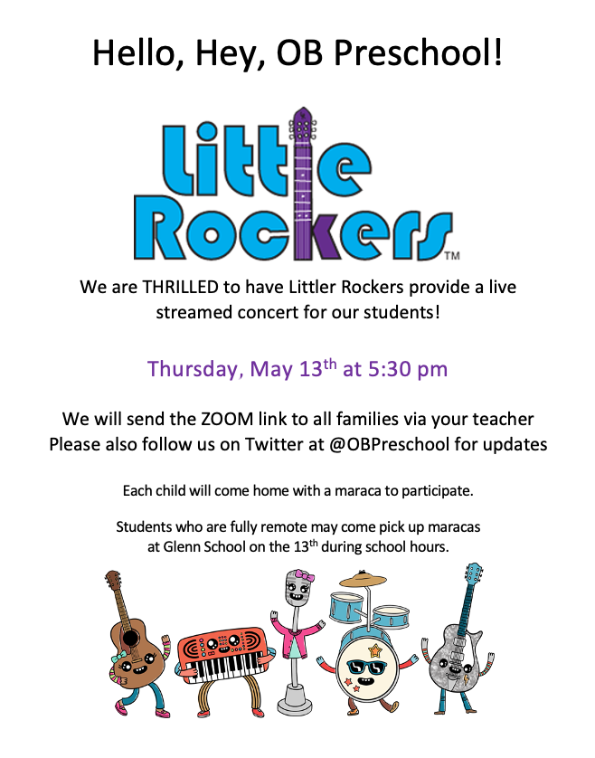 OB Preschool is so excited to announce our live concert next week with <a href="/2LittleRockers/">Little Rockers</a>