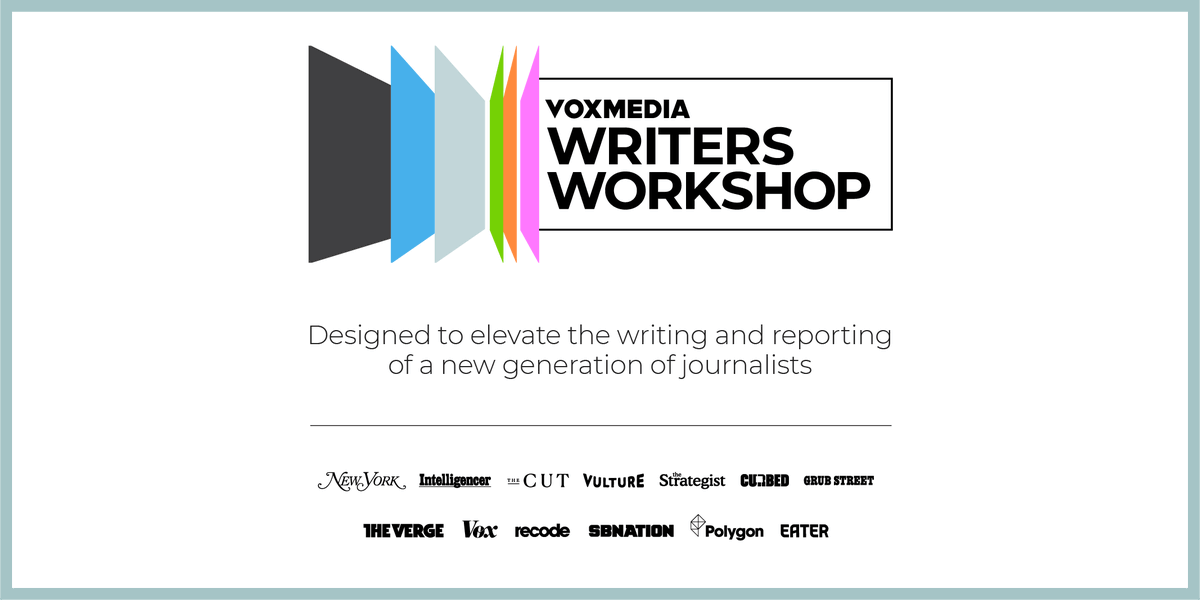 Today, I launched the <a href="/voxmedia/">Vox Media</a> writers workshop, a free training and mentorship program that pairs editors &amp; writers from <a href="/TheCut/">The Cut</a> <a href="/NYMag/">New York Magazine</a> <a href="/Eater/">Eater</a> <a href="/voxdotcom/">Vox</a> <a href="/verge/">The Verge</a> @polygon <a href="/SBNation/">SB Nation</a> with aspiring journalists voxmediaevents.com/writersworkshop