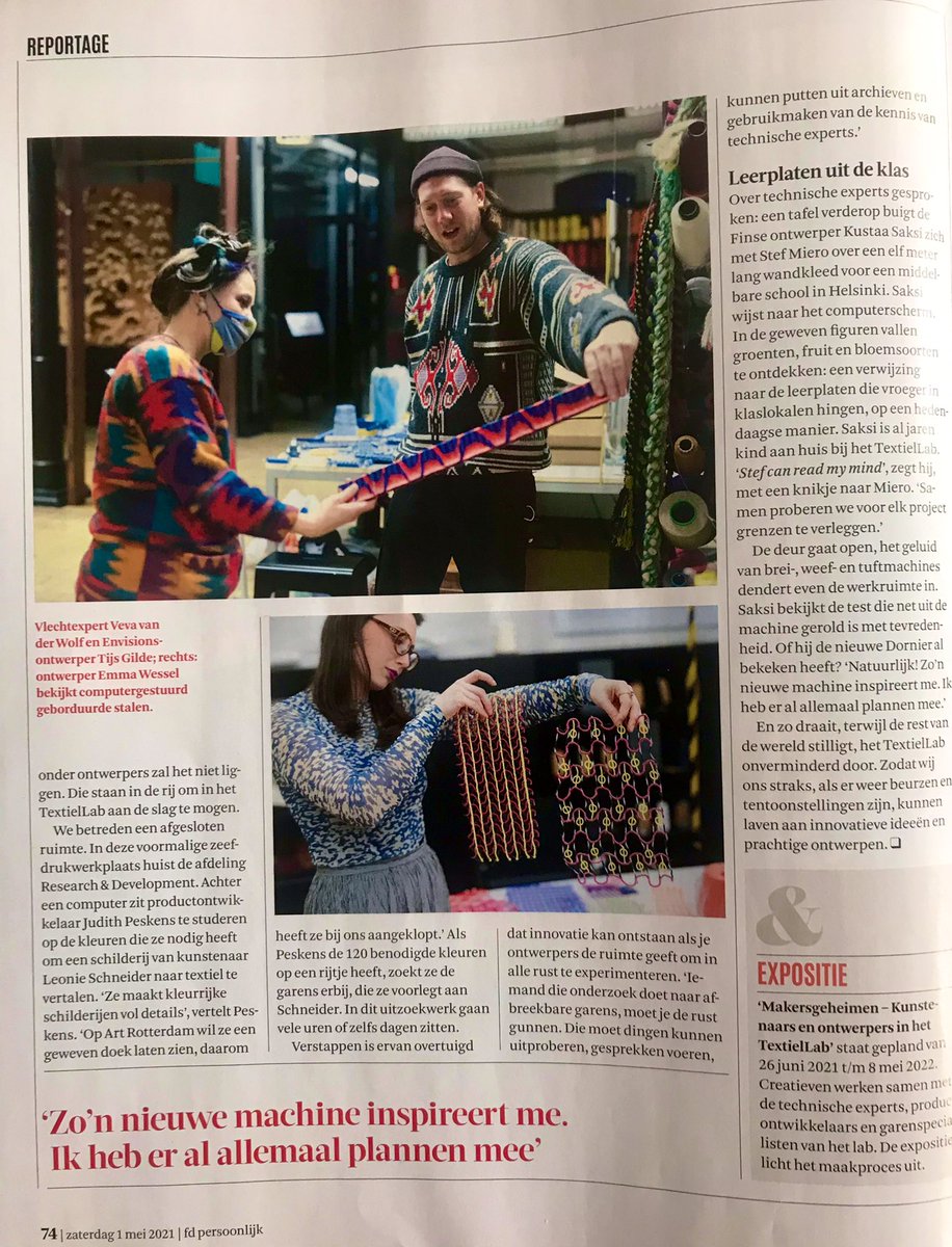 Mooi in @FD_Persoonlijk: @ElsbethG over ‘t #Textiellab @TextielMuseum @gemeentetilburg; ook met @Otobongnkanga. #wereldspeler @CreativityNL