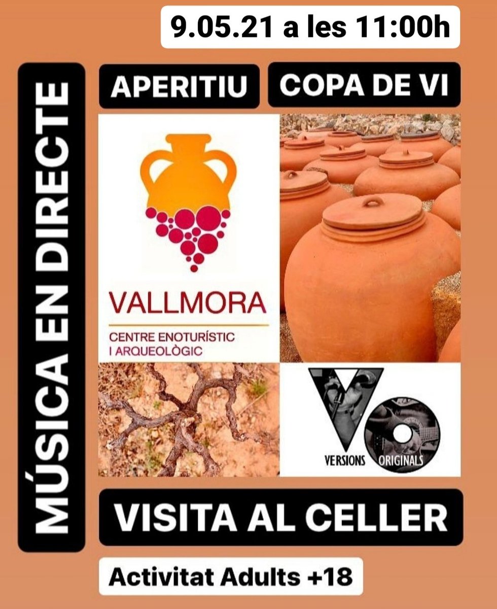 VI, MÚSICA EN DIRECTE I APERITIU AL CELLER ROMÀ DE VALLMORA
El diumenge, 09/05/2021 a les 11h si vens a fer la visita o a les 12:30 si només vens a gaudir de la música en directe, l'aperitiu i el vi de la DO Alella 🍷. Tria la teva entrada.
enoturismedoalella.koobin.com/?idioma=CA&act…