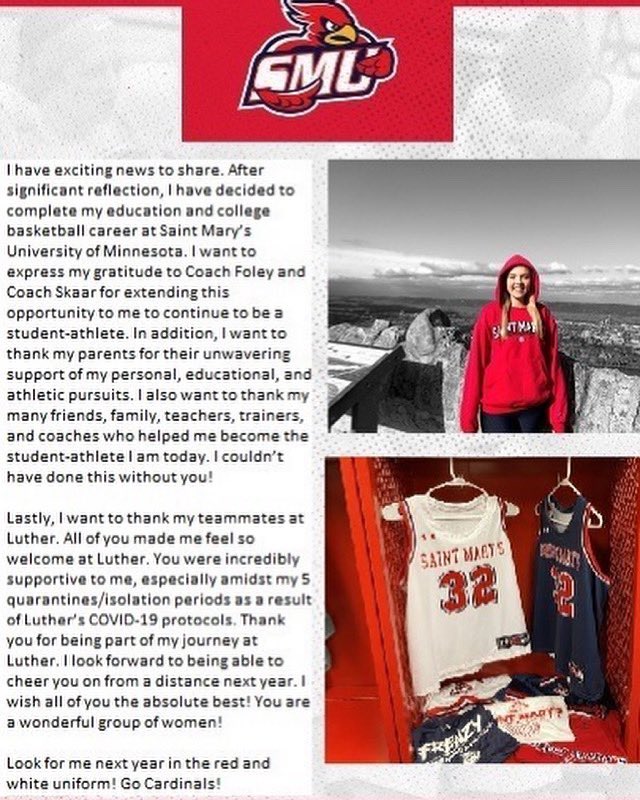 valhiggins2020's tweet image. I can’t wait to start the next chapter with the SMU Cardinals❤️ @saintmarys_wbb @CoachDGF @skaarjordan2