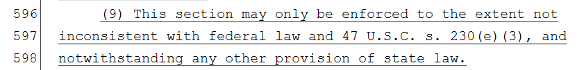 15/ The Florida legislature acknowledges as much in the bill's text, which is either an explicit admission that the bill is purely performative, or a weak-as-hell attempt at a savings clause. Might as well have written "this bill may not be enforced."