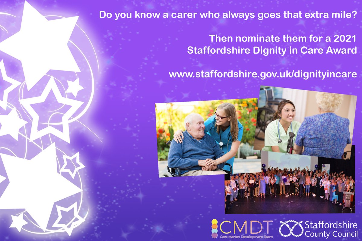 The Staffordshire Dignity in Care Awards recognises care services and individuals who provide people who need support with outstanding care and ensure people are treated with dignity and respect. 

Send us your nominations staffordshire.gov.uk/Care-for-all-a…