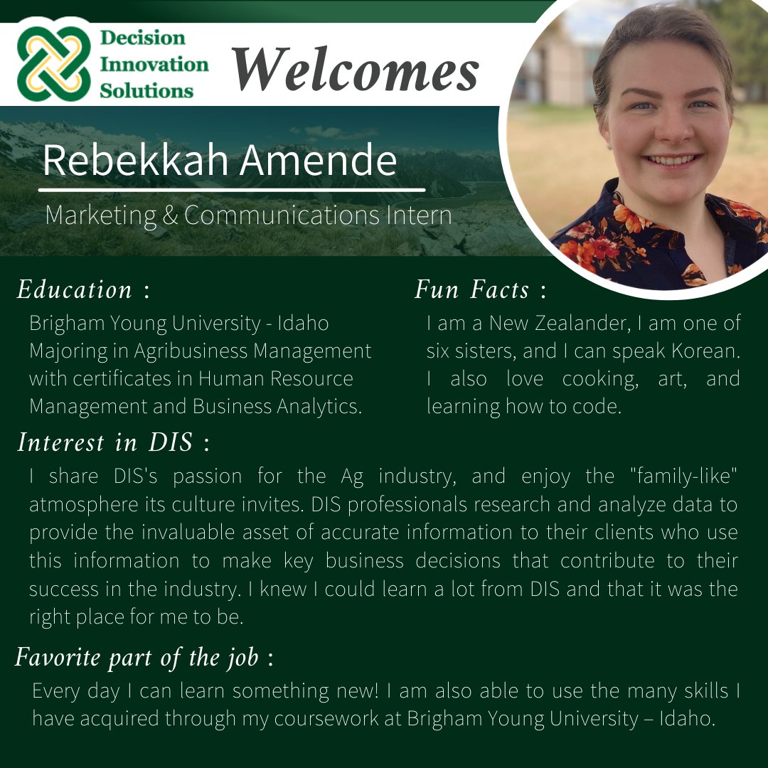 We want to welcome Rebekkah Amende to the DIS team as the Marketing-Communications Intern! Read more about her here: 
ow.ly/t1W250EDvdX