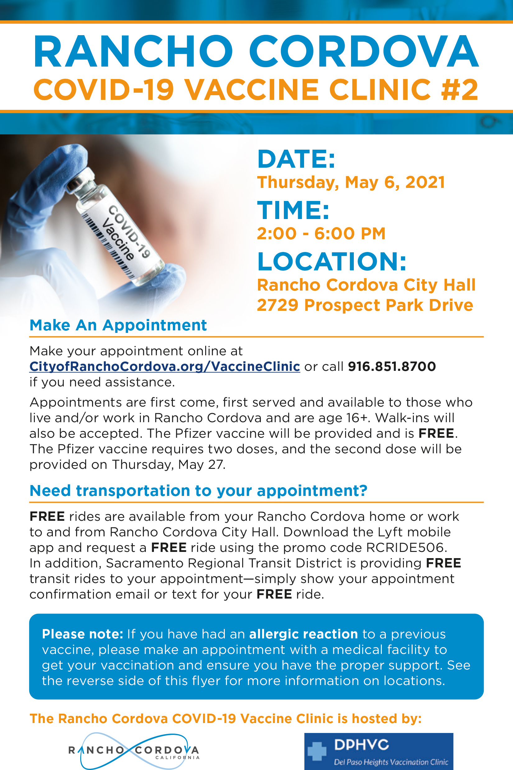 City Of Rancho Cordova On Twitter The City Of Ranchocordova Is Hosting A Covid 19 Vaccine Clinic On Thursday 5 6 For Those 16 From 2 6 Pm At City Hall In Partnership