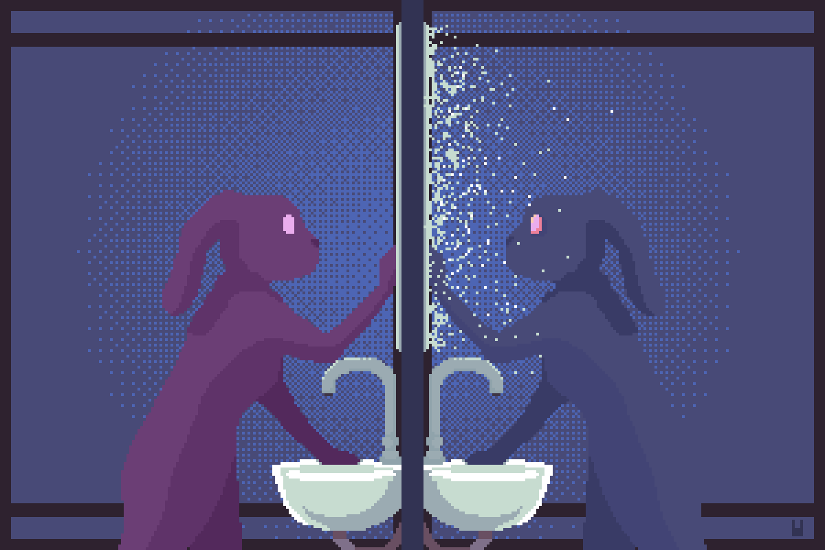 OneRabbitJelly's tweet photo. Self-reflection. 

#pixelart #pixelartist #aseprite #asepriteart #anxiety #mentalhealth #digitalart #ドット絵 #pixelartwork https://t.co/aZVRt8oLwk