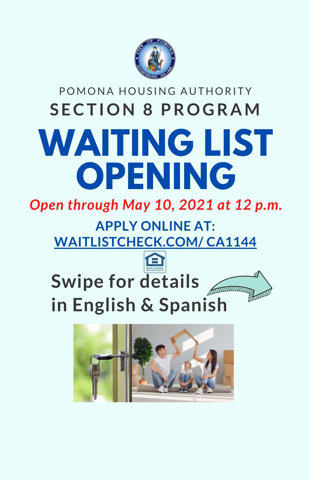 City Of Pomona Ca Opens Today 5 3 Thru 5 10 At 12 P M Section 8 Waitlist For Applications Open At T Co Lm11pmgdl8 Pomona Section8 Waitlistopen Housing T Co Fuwy07it6j Twitter