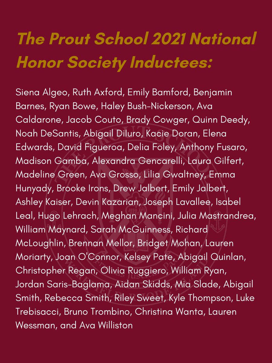 On Wednesday, April 28, The Prout School’s chapter of the National Honor Society (NHS) welcomed juniors and seniors as members. Congratulations to all the inductees!