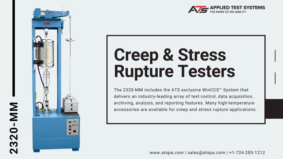 AppliedTest's tweet image. Able to meet crucial ASTM standards, the ATS 2320-MM Creep/Stress Rupture Tester will elevate your test laboratory. Learn more: ow.ly/uZRX50EDynm