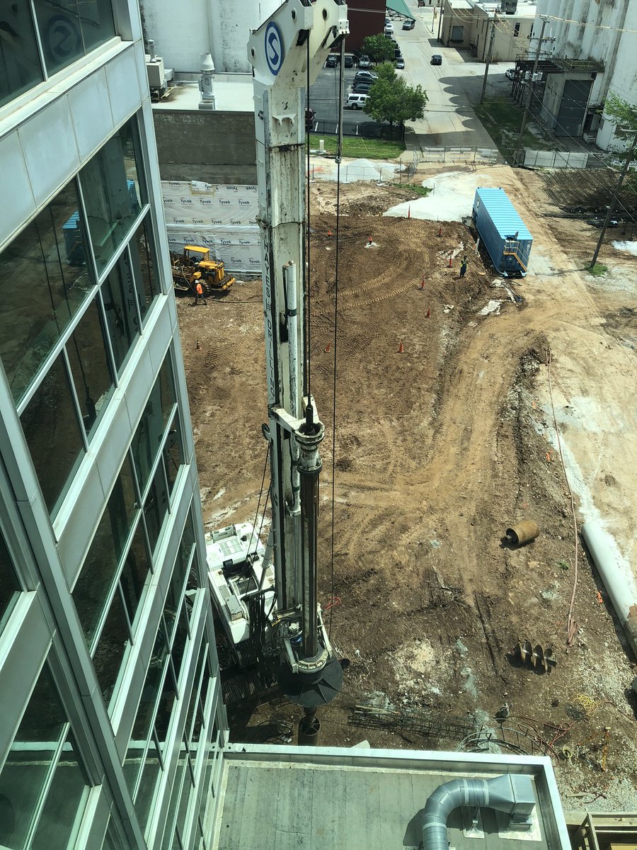 A_D_Kunkel's tweet photo. You know the saying that close only counts in horseshoes and hand grenades ... and drilling piers next to a high-tech innovation center. @JVIC_MSU @MissouriState #BrewerScienceInnovationAnnex #IDEAcommons https://t.co/CXfUKGdgI4