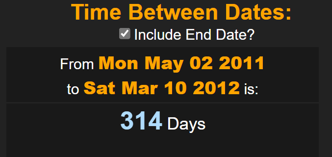 Osama bin Laden's death date to next b-day another 3.14 pi = 314 days