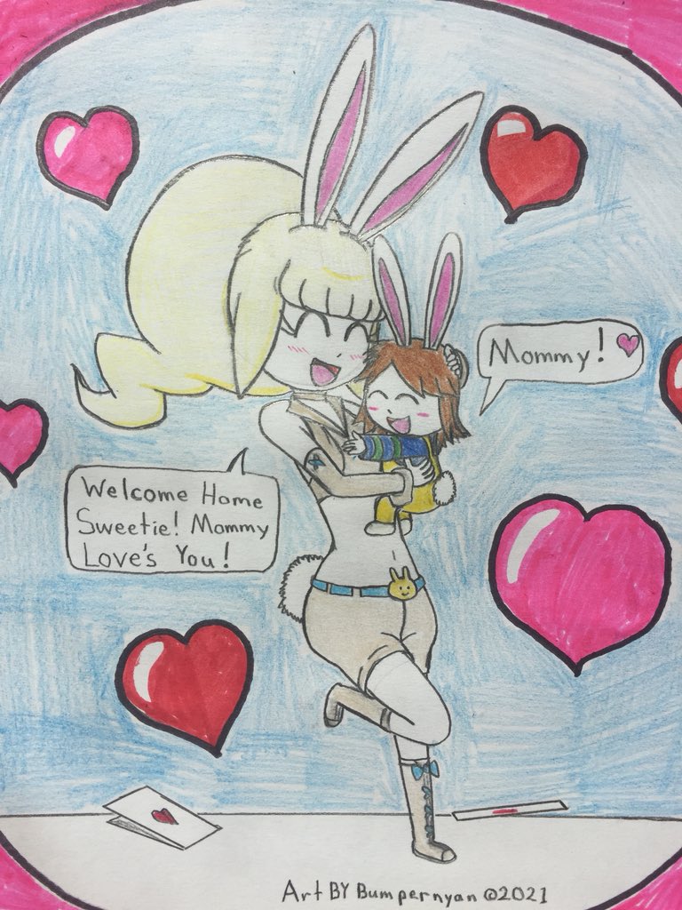 bumpernyan's tweet photo. Big surprise for early Mother’s Day picture. An illustration of Mama Rabby and her beloved Son, Baby Cody. 😊❤️💕💕💕
#MothersDay2021 #BumperMonsters #AnimeOC #anime #YoKaiWatch #SaveYokaiWatch #SnowSpecthare #momandson #妖怪ウォッチ #スノーラビィ https://t.co/piXR6PAjsc