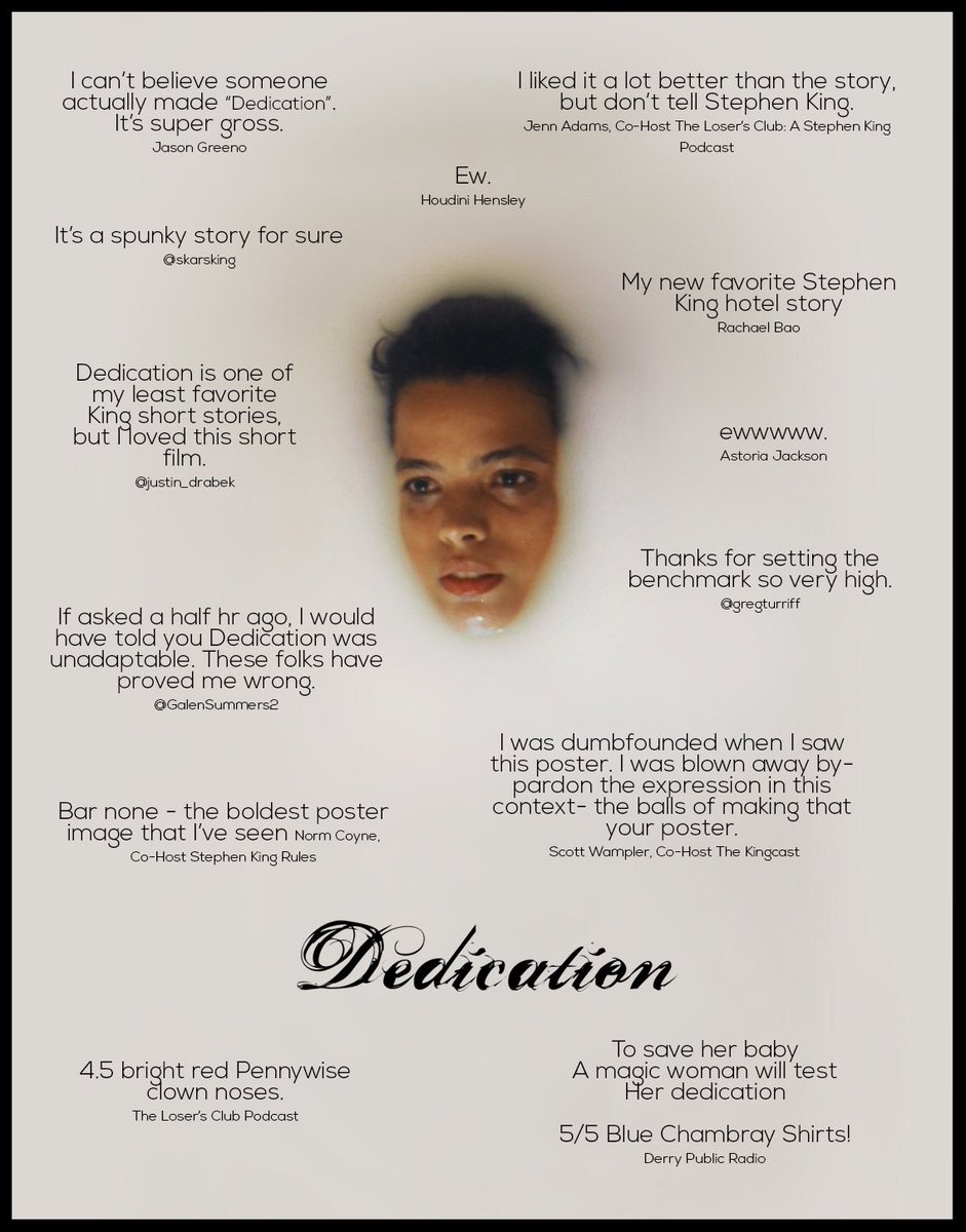 SondermannFilms's tweet photo. The team behind @dedicationfilm loved reading &amp; hearing everyone’s comments about our Dollar Baby, so we decided to honor the #StephenKingRules festival feedback with a special edition poster.

(Hope we got all the names right on this one. 🤞 Third time’s the charm.) https://t.co/YlNjXMwouv