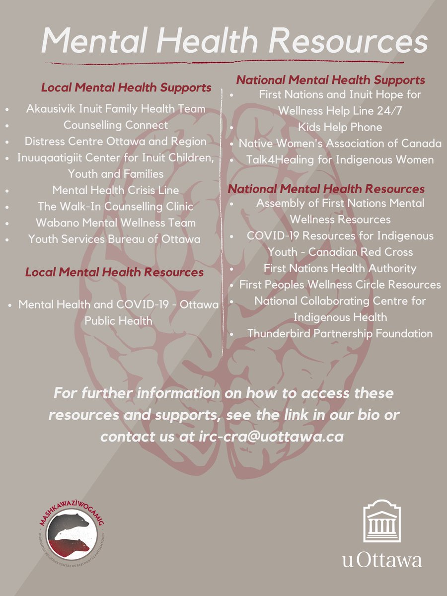 Un rappel des ressources de santé mentale disponibles pour des gens Autochtones à uOttawa pour la Semaine de santé mentale de CMHA🧠💚

A reminder of the mental health resources available to Indigenous folx at uOttawa to mark CMHA's Mental Health Week 🧠💚