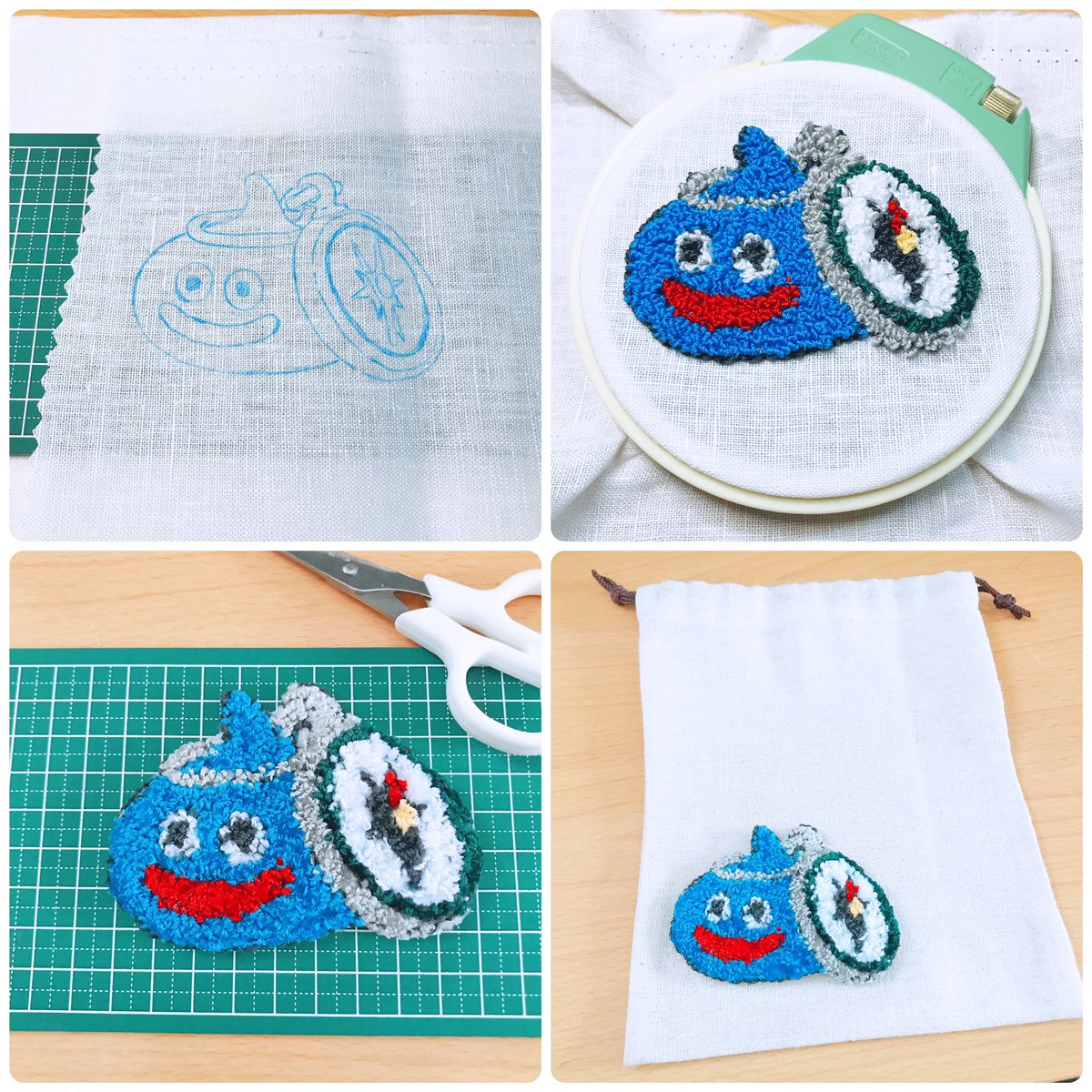 初パンチニードルでスラミチワッペン作った〜(°∀° )/方位磁石が太