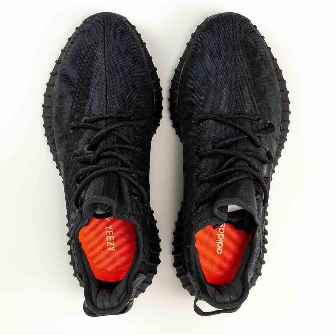 Detailed look of the adidas Yeezy Boost 350 V2 Monofilament Mesh in Pirate  Black.