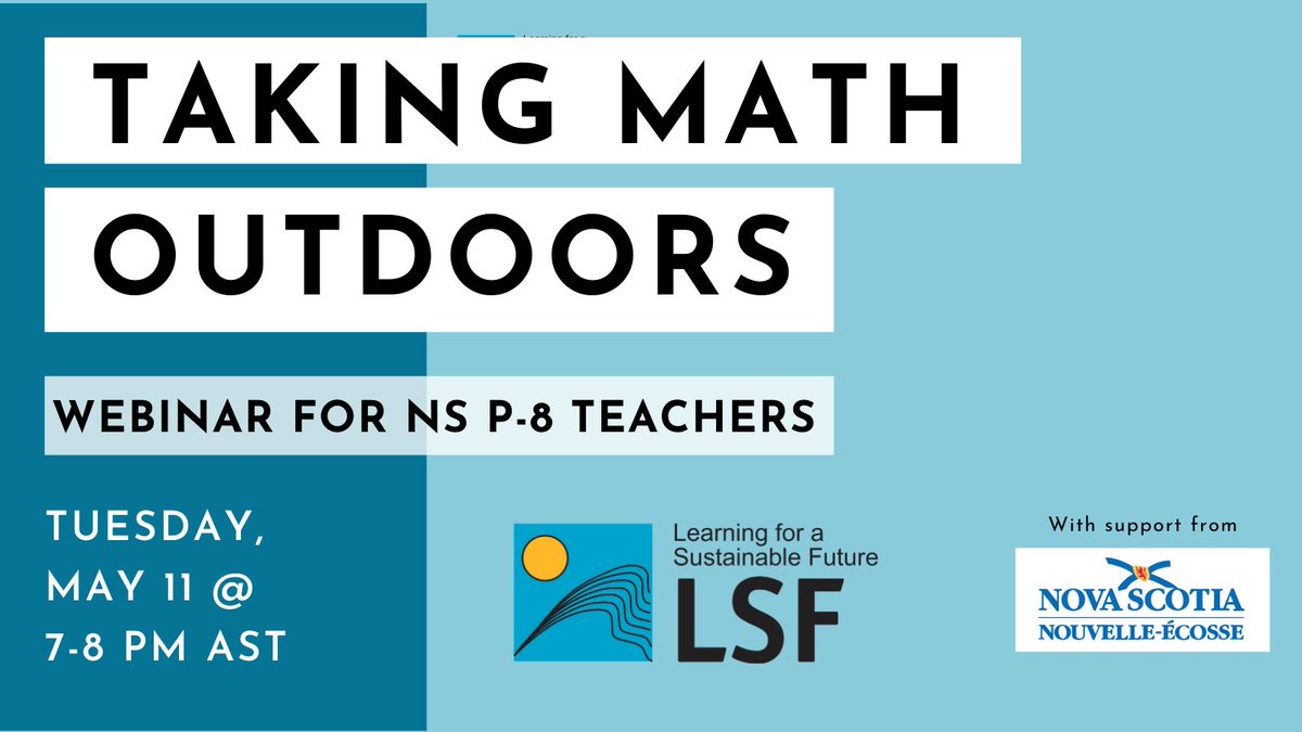 Attn Nova Scotia educators <a href="/nseducation/">NS Education and Early Childhood Development</a>: free webinar on TAKING MATH OUTDOORS for P-8 happening May 11 - sign up now at ow.ly/ybkL50EDDOt