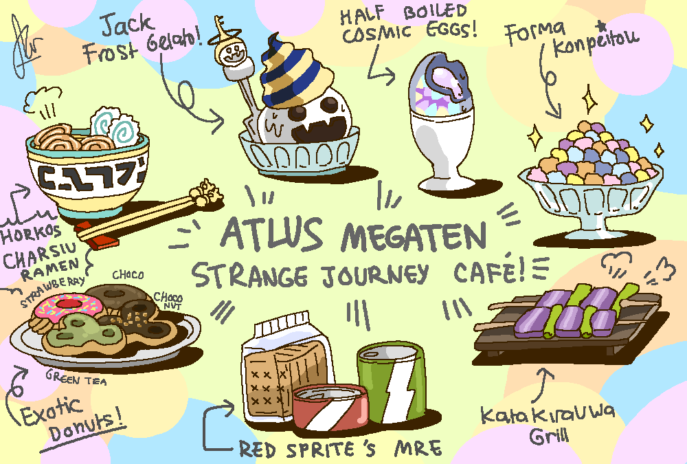 I think there's a p5 cafe back then? 
Too bad there's no general megaten cafe :(

there's so much potential of food idea, DDS-themed platter, onmoraki buns, narumi's breakfast toast, cosmic eggs, decarabia shaped sweets, jack frost ice cream, pyro jack pumpkin latte, etc etc... 