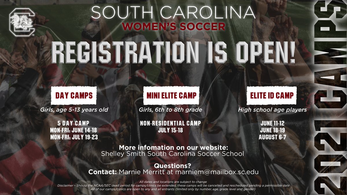 Camp registration is OPEN! Don't miss out on THE BEST camp experience around! 

#Gamecocks | #NCAASoccer 

REGISTER: carolinasoccerschool.com/index.cfm