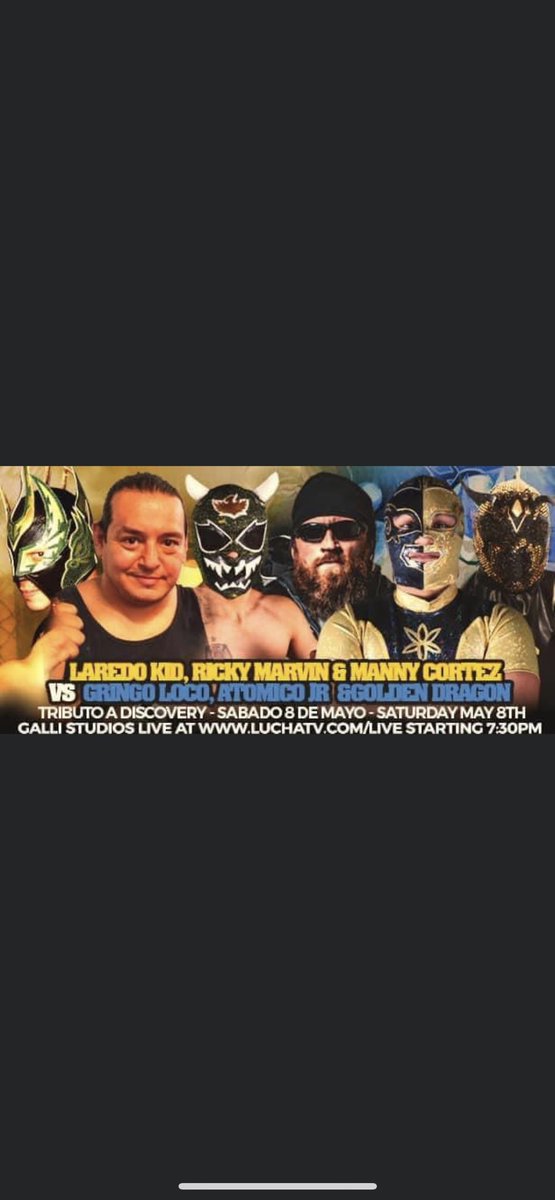 GoldenDragonTIA's tweet photo. Fire match’s coming this month! First off with this one 🔥😈 @Laredokidpro1 @MRickymarvin09 #MannyCortez vs The Golden Gods @GringoLocoOG @GoldenDragonTIA @AtomicoJr
#EstoEsLucha #luchalibre #lucha #wrestling #chicagowrestling #chicago #Galli #LaredoKid #RickyMarvin #GoldenGods https://t.co/yyEvyFS7Hv