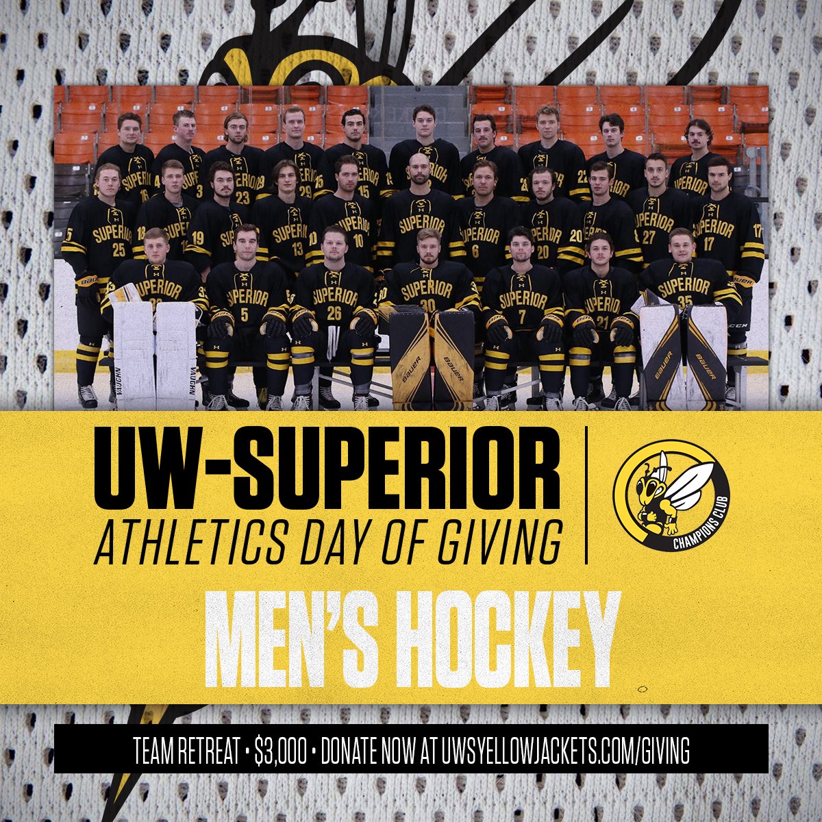 uwsathletics's tweet photo. Tomorrow is @uw_superior Day of Giving! Join us as we raise funds to support our department and our Yellowjackets. 

2021 funding opportunities — https://t.co/kD2xFIHxqE

#WeAreSuperior https://t.co/Aaeova1NdR