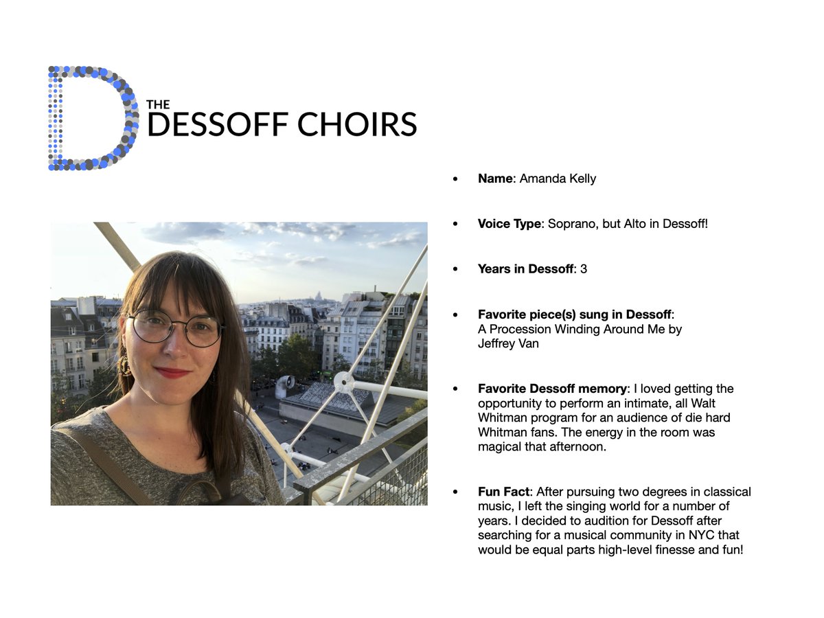 Today our membership spotlight celebrates Amanda Kelly! We hope you will continue to follow throughout the month and celebrate with us on May 24th at Dessoff Dialogue: Dessoff Strong – The Song Continues! More info here: dessoff.org/events/2021/5/…