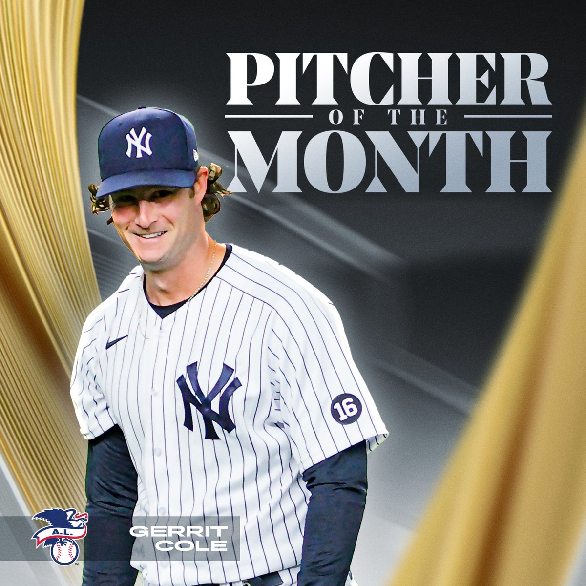 MLB's tweet image. New York's aces dominated in April. 

Gerrit Cole &amp;amp; Jacob deGrom are your AL, NL Pitchers of the Month.