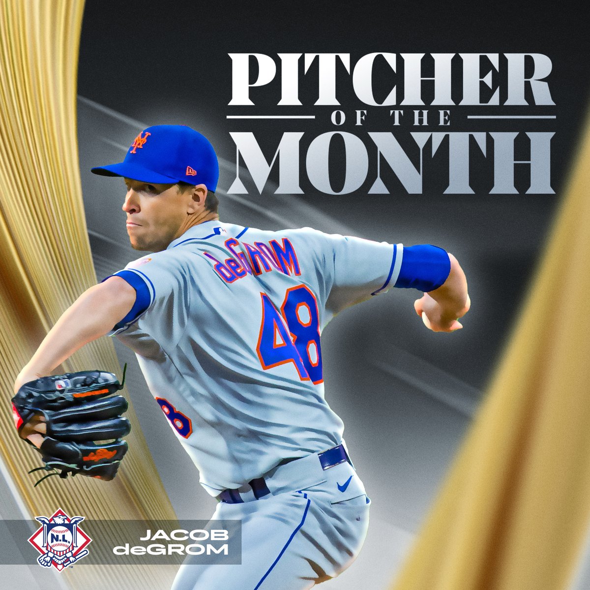 MLB's tweet image. New York's aces dominated in April. 

Gerrit Cole &amp;amp; Jacob deGrom are your AL, NL Pitchers of the Month.
