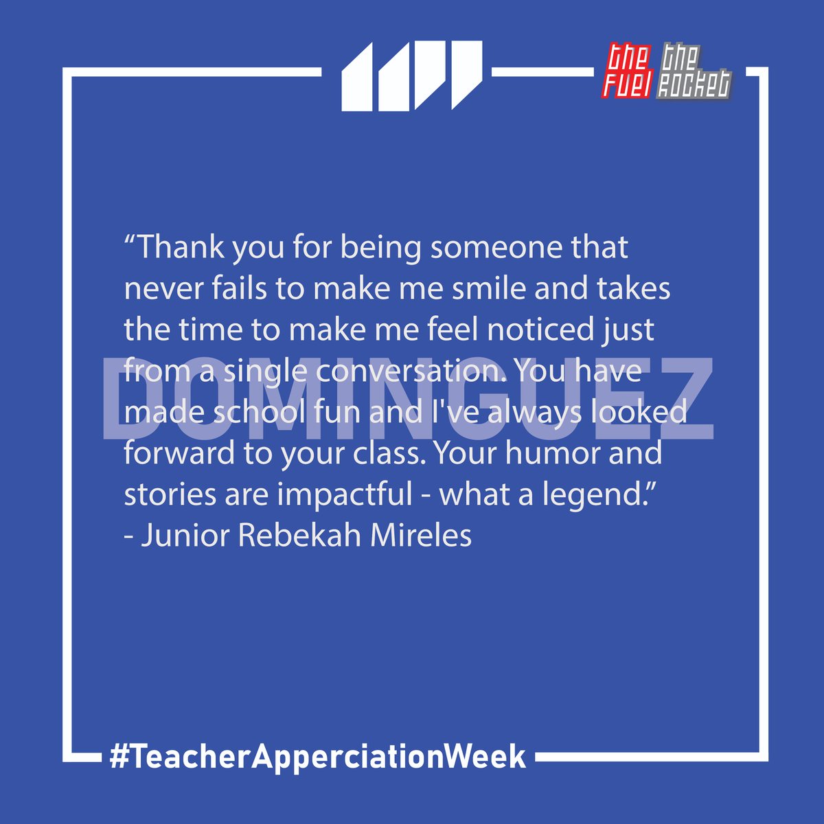 thefuelonline's tweet photo. Thank You Mr. Dominguez. #teacherapperciationweek #RocketPride https://t.co/BxcZicNJ2t
