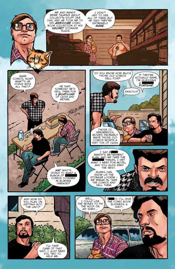 travis_hymel's tweet photo. Some preview pages of the story I wrote and drew for the @trailerparkboys comic from @DevilsDue. Art by me, colors by salmet, and lettered by @shawnwrites. Link to preorder in bio. #trailerparkboys #TPB20 #devilsduecomics #indiecomics https://t.co/KYZES9XC8q