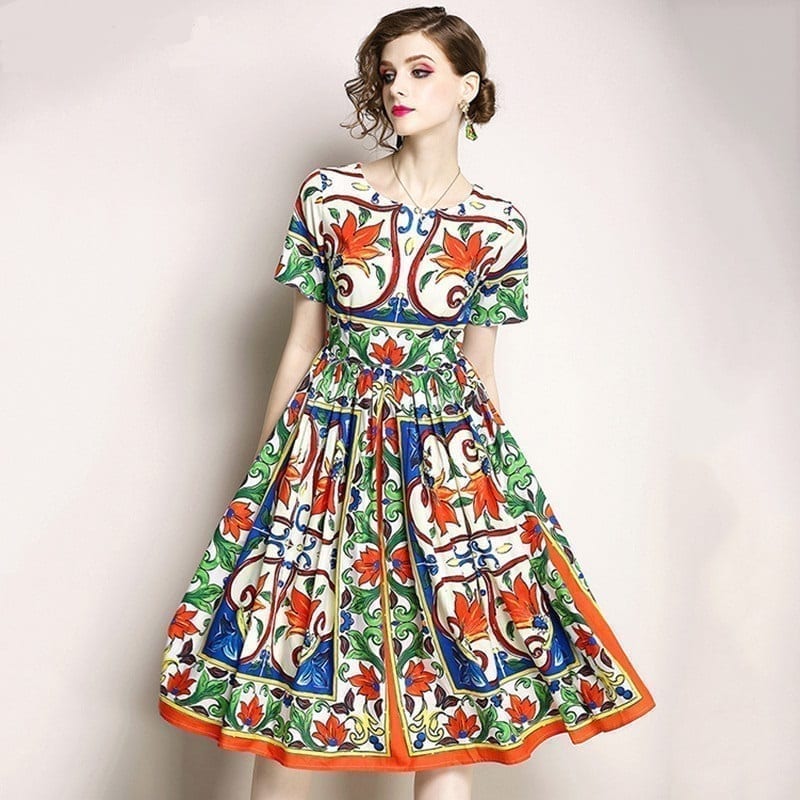 FashionNoteMe's tweet image. Round Neckline Printed Vintage Midi Dress - uniqistic.com/shop/woman/dre…