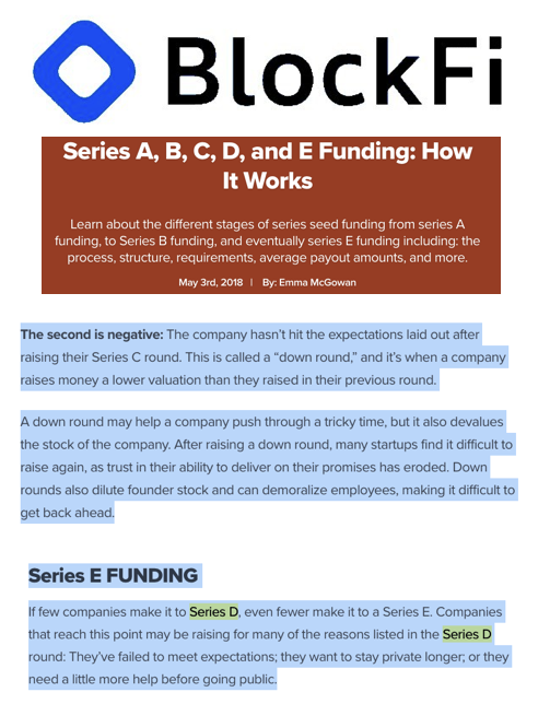 MichaelGKress's tweet photo. Many in #crypto naive to-How Series Funding works. #BlockFi is burning 🔥 investor funds FAST. Are you at #risk?
"Series C is often the last round that a company raises, although some do go on to raise Series D & even Series E round-or beyond." @BlockFi
https://t.co/omyjt7eyCw https://t.co/KWR664VrTT