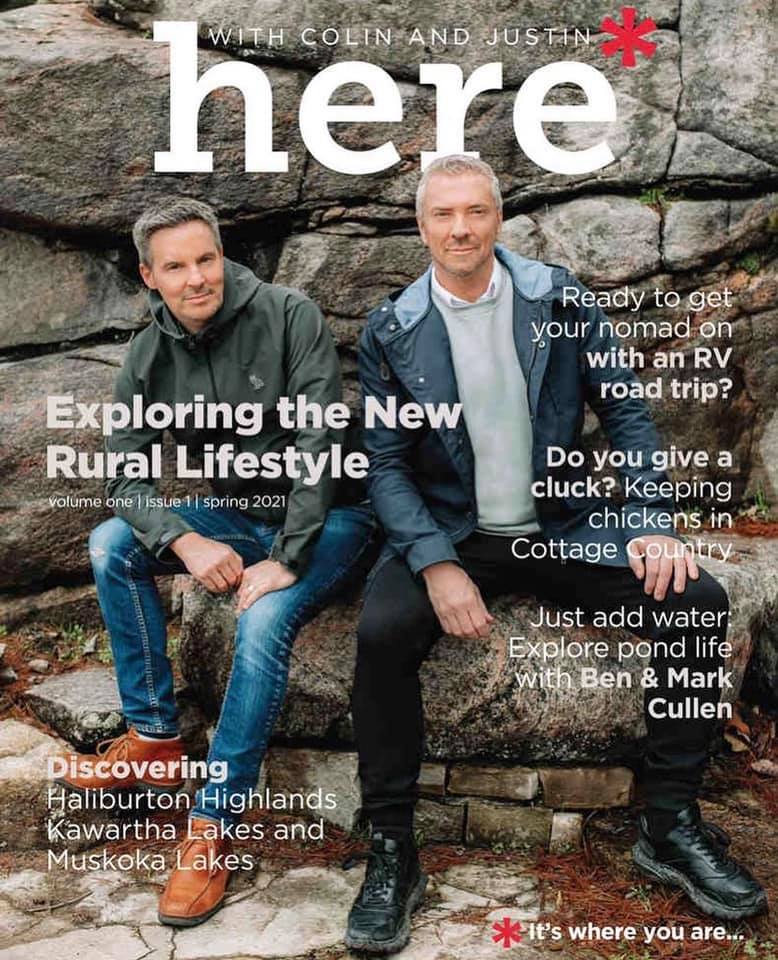 colinjustin's tweet photo. Excited to reveal the cover of ‘Here* with C+J', a brand new mag which services cottage country+its environs. Prem' edition drops May 13th! Launching a glossy has been a long standing dream, but we waited, nonetheless, until the time was right:NOW! Well, 10 days, to be precise... https://t.co/gPTPRgSTJm