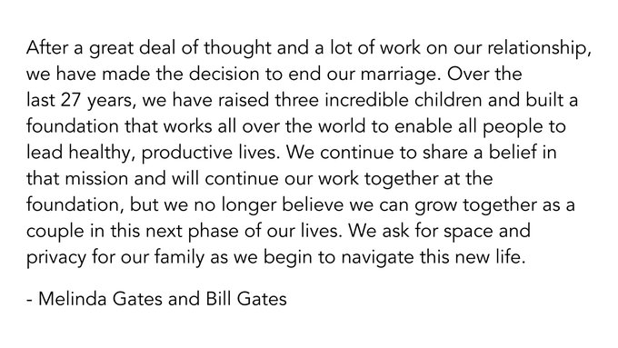 After 27 years of marriage, the co-founder of Microsoft Bill Gates and Melinda Gates announced their divorce on Tuesday. 