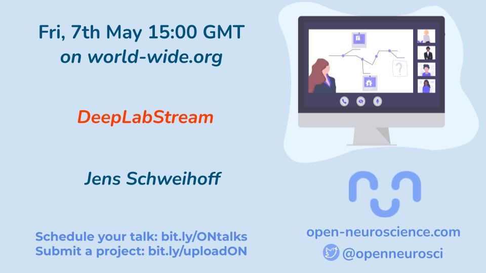 Open Neuroscience (@openneurosci) on Twitter photo May 7th (this Friday!) 15:00 GMT Join us on our track of #openscience tools, in collab with <a href="/worldwideneuro/">World Wide Neuro 🧠🗺️</a>: We will hear @JensBlack3 talk about DeepLabStream: #python based multi-purpose tool that enables the realtime tracking of animals and manipulation of experiments! May 7th (this Friday!) 15:00 GMT Join us on our track of #openscience tools, in collab with <a href="/worldwideneuro/">World Wide Neuro 🧠🗺️</a>: We will hear @JensBlack3 talk about DeepLabStream: #python based multi-purpose tool that enables the realtime tracking of animals and manipulation of experiments!