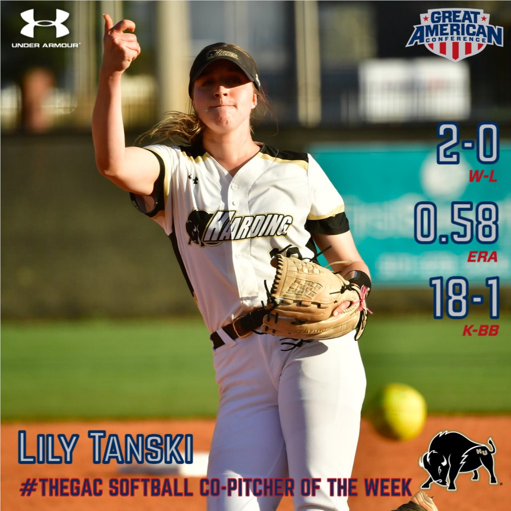 #theGAC 🥎 Weekly Award Winners - Co-Player: Elisa Favela, DP, Southern Arkansas &amp; Hope Waid, SS, Ouachita; Co-Pitcher: Alexis Pevehouse, RHP, Arkansas-Monticello &amp; Lily Tanski, RHP, Harding