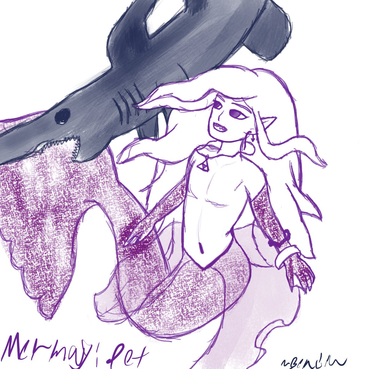 // Fishhook earrings, and a pet goblin shark.

'Fast sketch' of King.