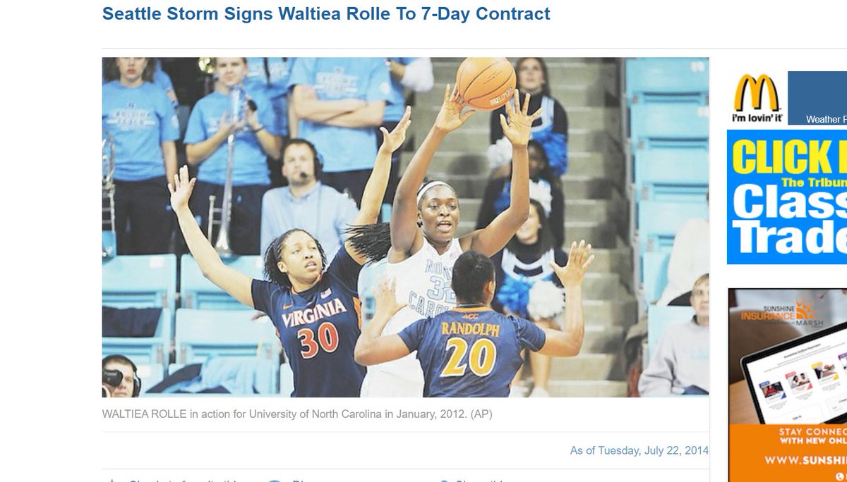 Here's another one that day w/ Seattle date of article 7/22/2014, signed w/ Seattle Storm, born 9/11/1990:Waltiea Rolle = 2720 in Reverse English Gematria (aka reverse extended)314 days after her birthday