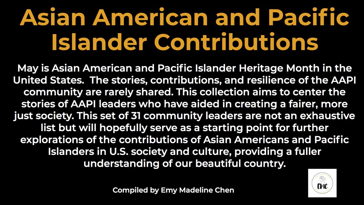 Dear Teachers &amp; Parents, 
My 13 year old started creating a collection of stories,  highlighting one AAPI leader each day to create a list of 31 by the end of May. It's created by a kid for kids. Here's access to the google slides: tinyurl.com/AAPIMonthEMC #AAPIHM #miseducAsian