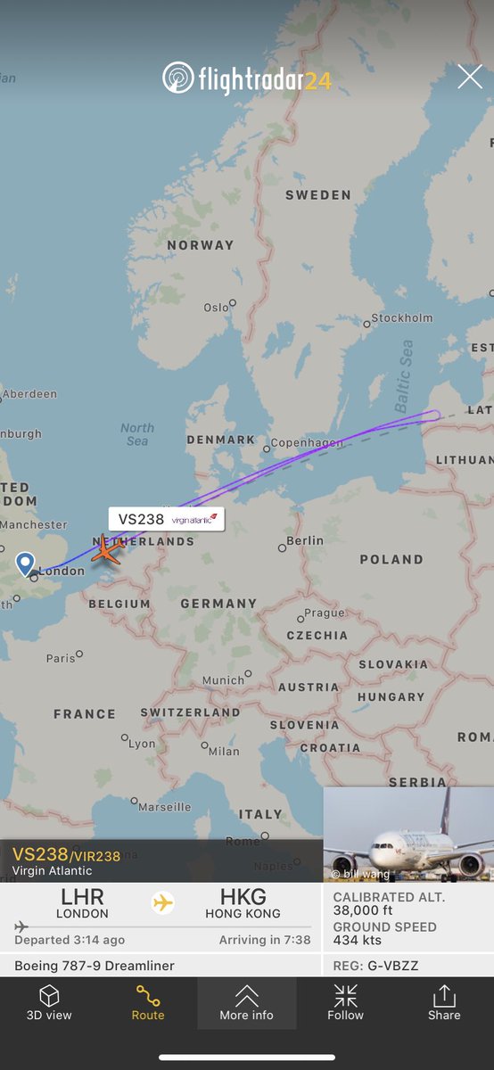 flightradar24's tweet image. #VS238 from London to Hong Kong returning to London due to a technical issue. 
fr24.com/VIR238/2799230d