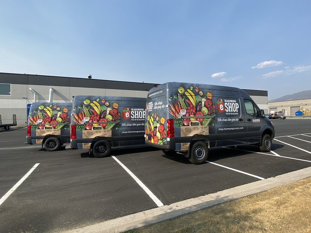 fusionimaging's tweet image. Yes, we do wraps! These vans for #harmonsgrocery turned out great! #fusionimaging #largeformatgraphics #vehiclewraps #eventgraphics