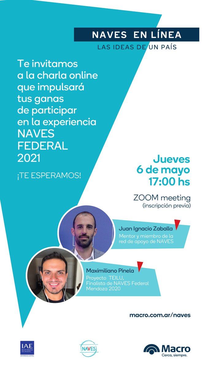 La mejor manera de transmitir el espíritu y la experiencia del programa es escuchando los testimonios de emprendedores y de la red de apoyo que forman parte del equipo de NAVES.

¡Por eso te invitamos a NAVES En Línea!

🕘 Jueves 6/05 - 17 hs
👉bit.ly/3bh9zX1