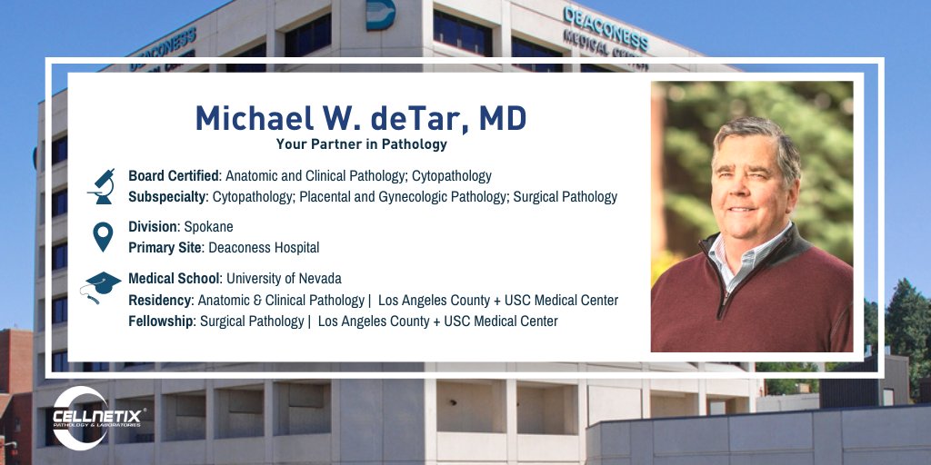 CellNetixLabs's tweet photo. A warm welcome to our newest pathologist, Dr. Michael deTar, who joins our Spokane team! Learn more: https://t.co/F4TcXyNRZc #YourPartnerInPathology https://t.co/k8STQ5LXu7