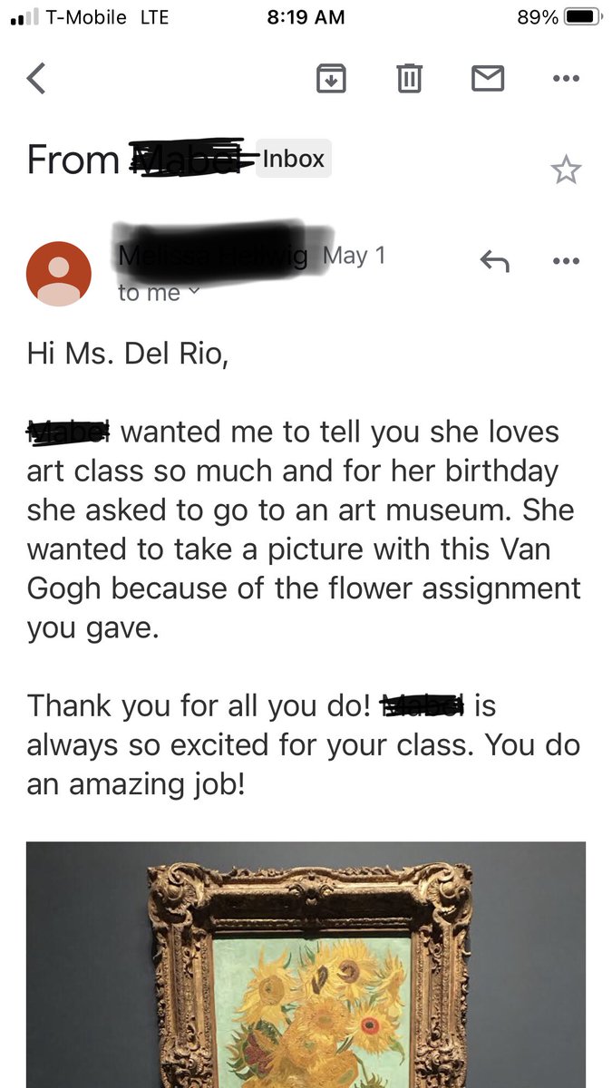 This message made my year! This awesome artist was inspired to go meet a Van Gogh painting I mentioned in one of my video lessons.  Thank you to her mom for sharing this with me. ❤️ #collsarts