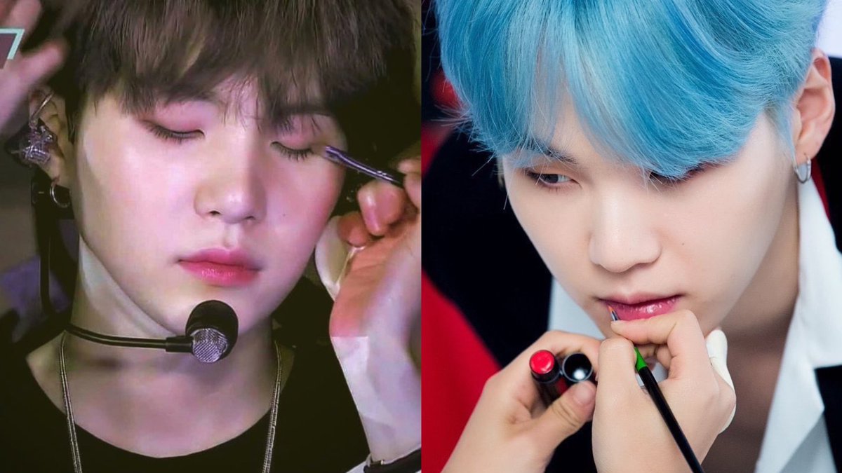 btsfashionhr's tweet photo. yoongi getting his makeup done https://t.co/ItDOGk06G9